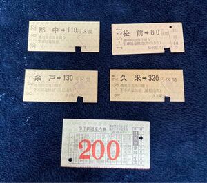 伊予鉄道　乗車券　昭和58年　硬券4枚　紙券1枚