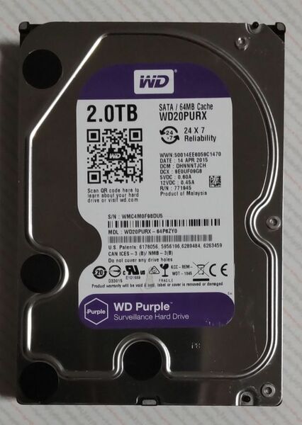 DIGA 2TB増量修理交換用HDD DMR-XP,XW,BR,BW各品番用（未使用、0時間、正常、WD-Purple）