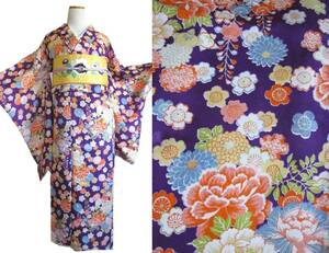  красочный 4 сезон цветок . расческа фиолетовый .. античный кимоно .. Sakura глициния .