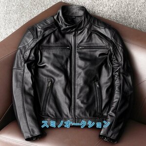 高級感 ★ ハレーバイクレザージャケット 上品　本革 高級　牛革　ライダースジャケット 革ジャン Ｓ～5XL　黒　