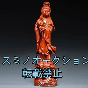 木彫りの仏像 慈母観音立像 花梨木 高級天然カリン材 『安産祈願・子育ての守護尊・水子供養』 子安観音 子育て観音 木彫りの置物高さ40cm