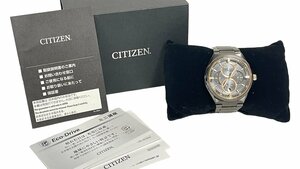 1 jpy * operation OK! beautiful goods * Citizen *8730-S127939 Eko-Drive titanium made wristwatch *ATESSA black × pink gold ACT Line Triple calendar 