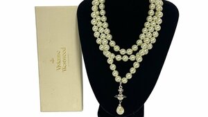 1 jpy * ultra rare * as good as new box attaching * Vivienne Westwood *3 ream pearl necklace * silver pearl earth star o-b Logo color stone long 