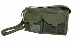 1 иен * прекрасный товар * Porter * сумка "body" * парусина * хаки зеленый Logo сумка на плечо зеленый Yoshida bag застежка-молния талия сетка 