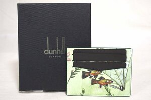 1 иен * не использовался * Dunhill * чехол для пропуска * зеленый рыба * кожа * рыба me Dakar золотая рыбка желтый зеленый Logo кожа compact с коробкой 