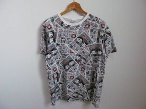 (57519)不二家　ペコ＆ポコ　メンズ　コットン　半袖　Tシャツ　カットソー　グレー系　LL　USED　