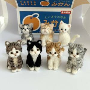 羊毛フェルト　ミニ猫　7匹セット　ミニチュア　ハンドメイド