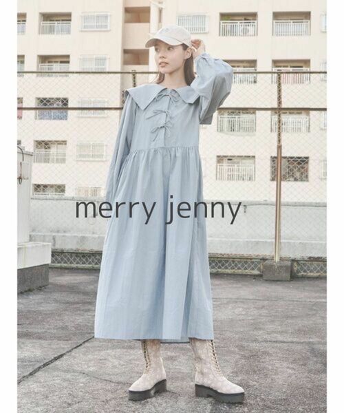 【新品】merry jenny メリージェニー リボンリボンリボンワンピース くすみブルー 長袖