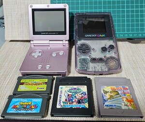  Game Boy Advance SP( pearl pink ),gem Boy COLOR( clear purple ), game set 