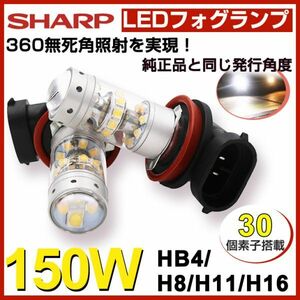 SHARP製チップ搭載 150W LEDフォグランプ HB4 H8 H11 H16 ホワイト 5500k DC12V LEDバルブ 2個セット(F15)