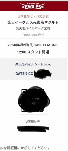 6月2日日曜日楽天対ヤクルト戦 チケット 郵送物はありません 1人