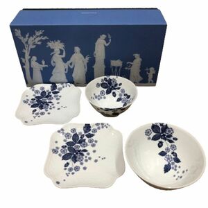 ●【WEDGWOOD/ウェッジウッド】STRAWBERRY BLOOM INDIGO/ストロベリーブルーム インディゴ ライスボウル プレート 4点 未使用品★23024