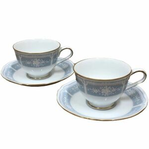 ●【Noritake/ノリタケ】レースウッドゴールド ティー/コーヒーカップ＆ソーサー ペアセット★23026