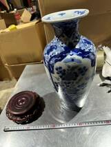 柏s01 花瓶 花器 中国美術 時代物 青花磁_画像1