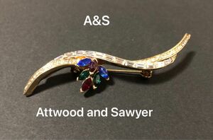 Attwood and Sawyer A&S ヴィンテージ　ブローチ　マルチカラー　ラインストーン アクセサリー