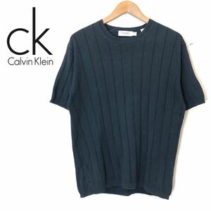 G263-F◆ Calvin Klein カルバンクライン 半袖ニット セーター Tシャツ カットソー ◆ sizeM コットン100 ブラック 古着 メンズ 春夏