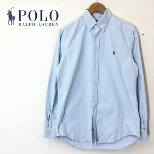 G244-F◆ RALPH LAUREN ラルフローレン 長袖シャツ ストライプ ボタンダウン BD ◆ sizeS コットン100 ブルー 古着 メンズ 春