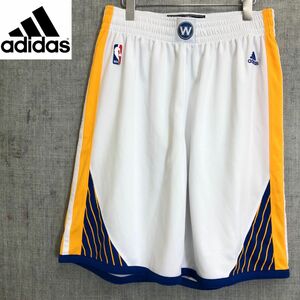 G162-F-N◆ adidas アディダス NBA ハーフパンツ ショーツ ボトムス ウエストゴム ◆ sizeL ポリエステル100 ホワイト 古着 メンズ 春夏