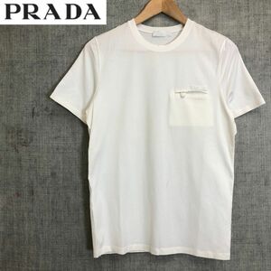 A2689-F-S◆ PRADA プラダ 半袖Tシャツ カットソー ロゴパッチ 胸ポケット トップス ◆ ポリエステル ホワイト 古着 メンズ 春夏