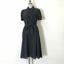 G204-N◆美品◆ M'S GRACY エムズグレイシー 半袖 シャツワンピース ロング フリル ◆ size38 ブラック 黒 コットン ポリエステル 50/50_画像2