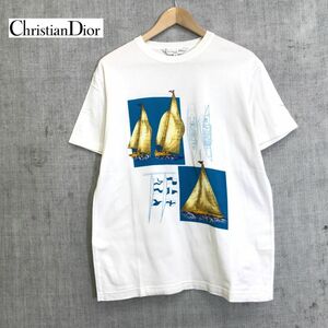 A2717-N*old* ChristianDior Christian Dior короткий рукав футболка cut and sewn принт * sizeM белый голубой хлопок 