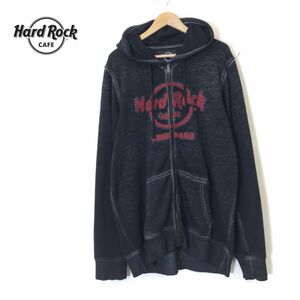 A2709-N◆良品◆ Hard Rock Cafe ハードロックカフェ パーカー フーディー フルジップ 大きめ ◆ sizeL ブラック系 コットン ポリエステル