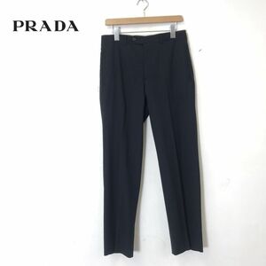 A2696-N◆イタリア製◆ PRADA プラダ スラックス ロングパンツ ストレート ボトムス ◆ size46 ブラック 黒 ウール系 メンズ