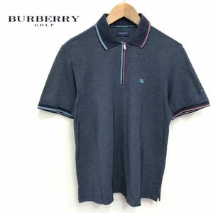 G107-J◆日本製 BURBERRY GOLF バーバリーゴルフ ハーフジップ半袖ポロシャツ◆サイズM メンズ 紳士 スポーツウェア ゴルフウェア 春夏秋