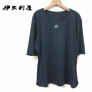 A2728-J-S◆伊太利屋 イタリヤ 半袖Tシャツ◆ブラック ラインストーン シンプル サイズ11B2 レディース トップス 着回し力抜群 コットン