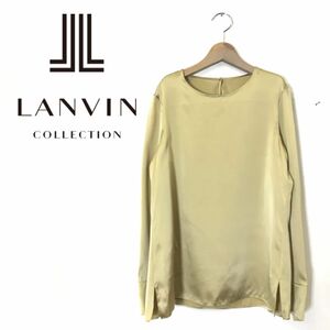 G114-R◆日本製 LANVIN ランバン 長袖プルオーバー◆サイズ38 レディース 婦人 トップス 薄手 絹100% シルク ゴールド カットソー