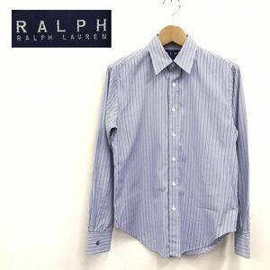 A2736-R-S◆日本製 RALPH LAUREN ラルフローレン 長袖シャツ◆サイズ7 メンズ トップス ストライプ シンプル 綿100% コットン ネイビー