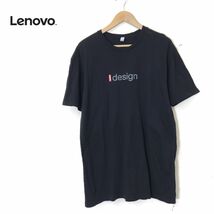 G685-N◆ Lenovo レノボ 半袖Tシャツ カットソー ロゴ プリント 企業物 トップス ◆ sizeL ブラック系 コットン100 古着_画像1