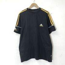 G610-D◆old◆00s◆ adidas アディダス 半袖Tシャツ カットソー ロゴ刺繍 ◆ sizeL ブラック イエロー コットン ポリエステル_画像2