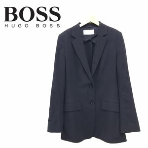 G732-R◆BOSS HUGO BOSS ヒューゴボス テーラードジャケット◆サイズ40 レディース 婦人 大きめ 丈長め 無地 薄手 背抜き ブラック