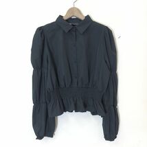 G918-O-N◆美品◆ ZARA ザラ ボリュームスリーブシャツ ブラウス シャーリング 長袖 トップス◆sizeL ブラック 黒_画像2