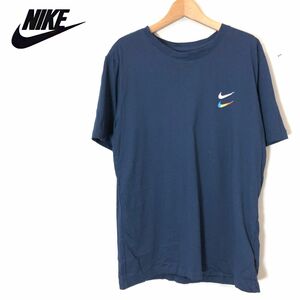 G870-F◆ NIKE ナイキ 半袖Tシャツ カットソー ロゴプリント トップス ◆ sizeXL コットン ポリエステル ネイビー 古着 メンズ 春夏