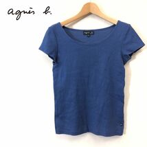 G857-F◆ agnes b アニエスベー 半袖Tシャツ カットソー トップス ◆ size1 コットン100 ブルー 古着 レディース 春夏_画像1