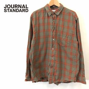 G838-F◆ JOURNAL STANDARD ジャーナルスタンダード 長袖シャツ チェック ◆ sizeM コットン100 ブラウン カーキ 古着 メンズ 春