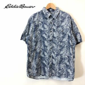 G763-F◆ Eddie Bauer エディーバウアー 半袖 アロハシャツ 総柄 トップス ◆ sizeL コットン100 ブルー 古着 メンズ 春夏