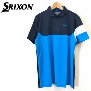 G741-F◆ 美品 ◆ SRIXON スリクソン 半袖ポロシャツ ロゴプリント ゴルフウェア ◆ sizeLL ポリエステル100 ネイビー ブルー 古着 春夏