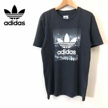 G540-F◆ adidas アディダス 半袖Tシャツ カットソー ロゴプリント トップス ◆ sizeO コットン100 ブラック 古着 メンズ 春夏_画像1