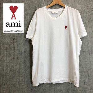 G413-F◆ ポルトガル製 ◆ AMI PARIS アミ 半袖Tシャツ カットソー ロゴ刺繍 トップス ◆ sizeXL コットン100 ホワイト 古着 春夏