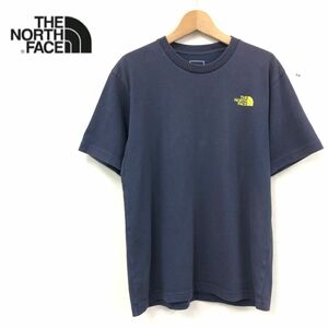 G458-J◆THE NORTH FACE ノースフェイス プリント半袖Tシャツ◆ネイビー×イエロー サイズS メンズ レディース トップス カットソー 春夏秋