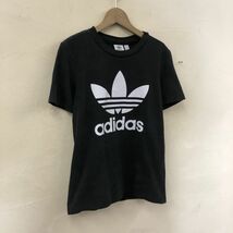 G880-T◆adidas アディダス 半袖Tシャツ ロゴプリント クルーネック プルオーバー ステッチ◆sizeM ブラック メンズ トップス コットン_画像5