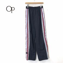 G1257-N◆old◆ OP Ocean Pacific オーシャンパシフィック トラックパンツ サイドフルスナップボタン ◆ ブラック ボルドー 化繊_画像1