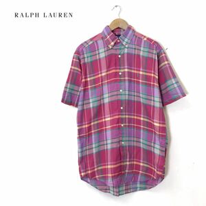 G1255-N◆old◆ Ralph Lauren ラルフローレン 半袖シャツ BD ボタンダウン BLAKE ◆sizeS ピンク系 マルチ チェック コットン