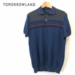 G1129-F◆ TOMORROWLAND tricot トゥモローランドトリコ 半袖ニットポロシャツ ◆ sizeL リネン コットン ネイビー 古着 メンズ 春夏