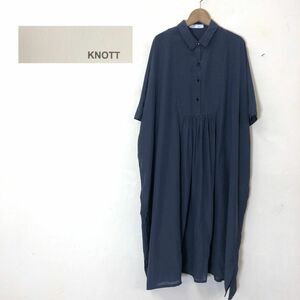 G1091-K* beautiful goods made in Japan KNOTT knot short sleeves shirt long One-piece *size1 navy thin .. feeling gya The - width of a garment easy clean . casual 