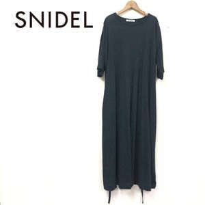 G1087-K-N◆SNIDEL スナイデル 半袖カットソーロングワンピース◆sizeFree ブラック 薄手 バックリボン カジュアル 身幅ゆったり