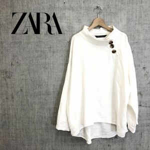 G1633-O-N◆ ZARA ザラ リネンシャツ スタンドカラー 長袖 ブラウス トップス◆sizeM 麻 ホワイト 白